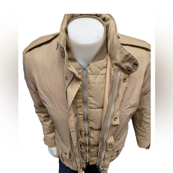 Rice Sportswear  Vintage Tan Bomber Coat With Detachable Puffer Vest - Picture 5 of 16